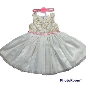 NWOT Ivory Tulle Dress With Pink headband Size 3T